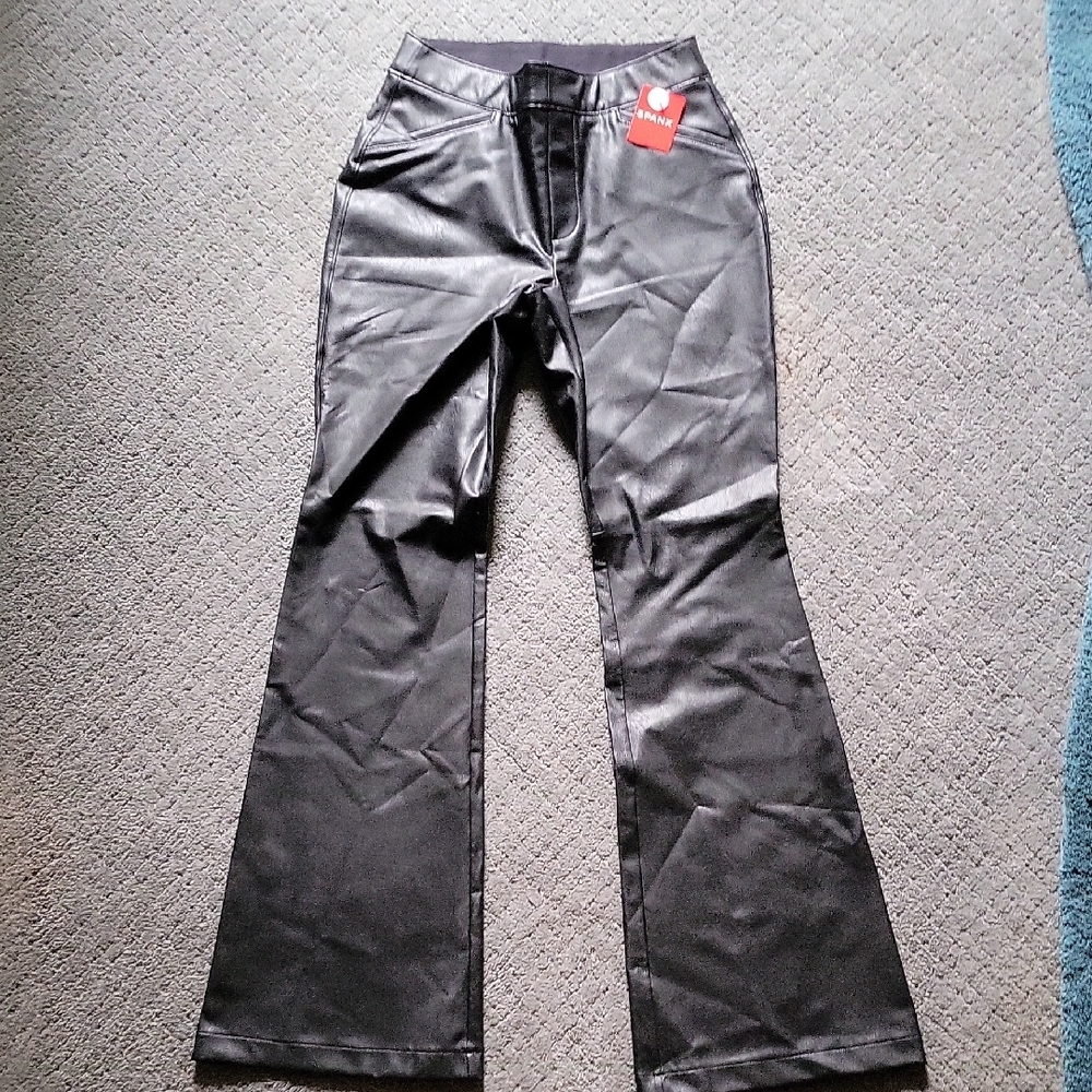 SPANX Faux Leather SIZE MEDIUM Petite Women's Black Flared pants
